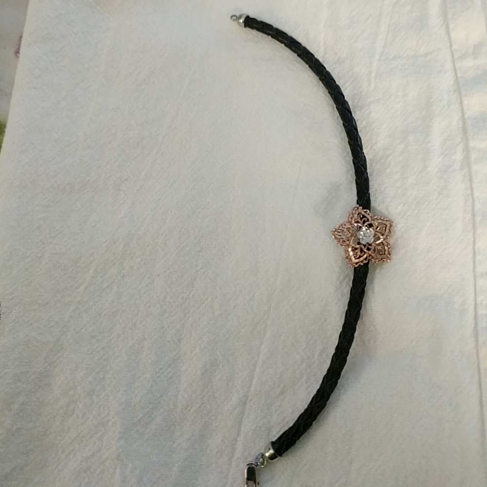 Black Leather, Copper & Silver Bracelet